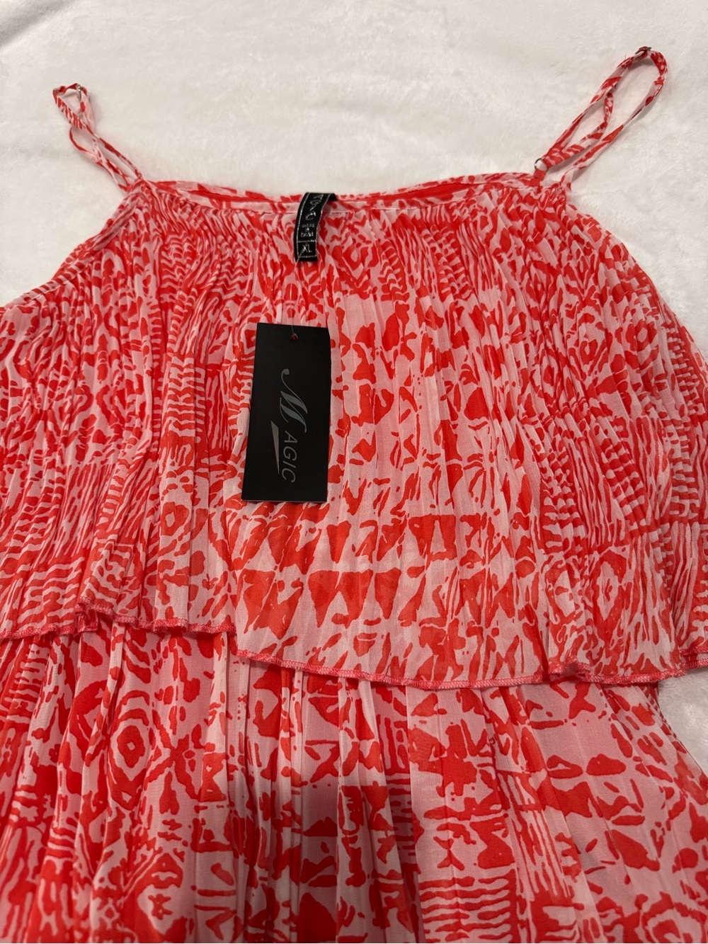 Magic Coral and White Popover Sundress NWT